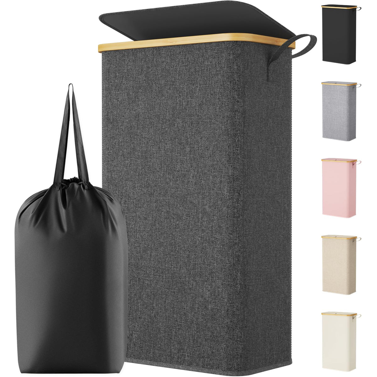 Lifewit 65L Slim Laundry Hamper with Lid and Removable Bag, Beige
