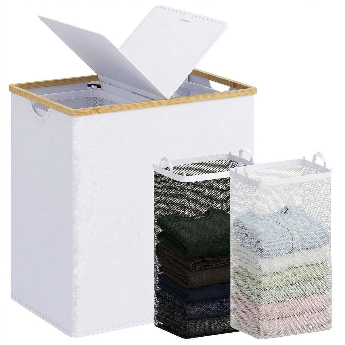 efluky Double Laundry Hamper with Lid and 2 Removable Bags, Beige