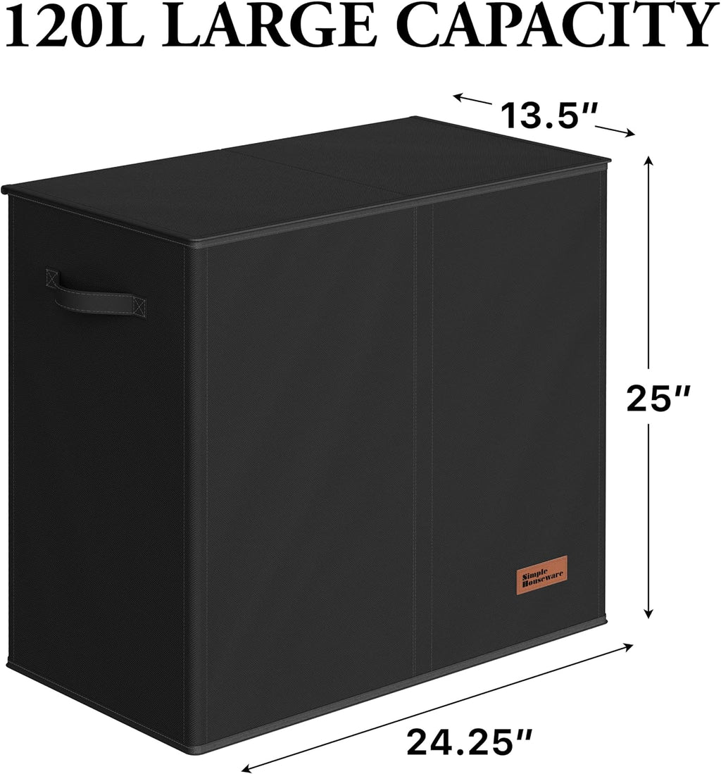 Simple Houseware Double Laundry Hamper with Lid & Removable Bags, Black
