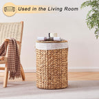 Round Water Hyacinth Laundry Hamper with Lid Handwoven Wicker Basket with Handles for Dirty Clothes, Storage, and Organization Ideal for Bedroom, Bathroom, and Laundry Room, No Assembly Required, 60L