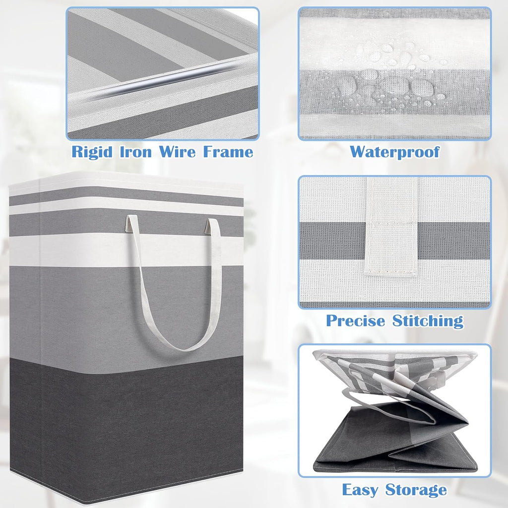 BlissTotes 3-Pack Laundry Basket, Collapsible Laundry Hamper, Grey, 75L