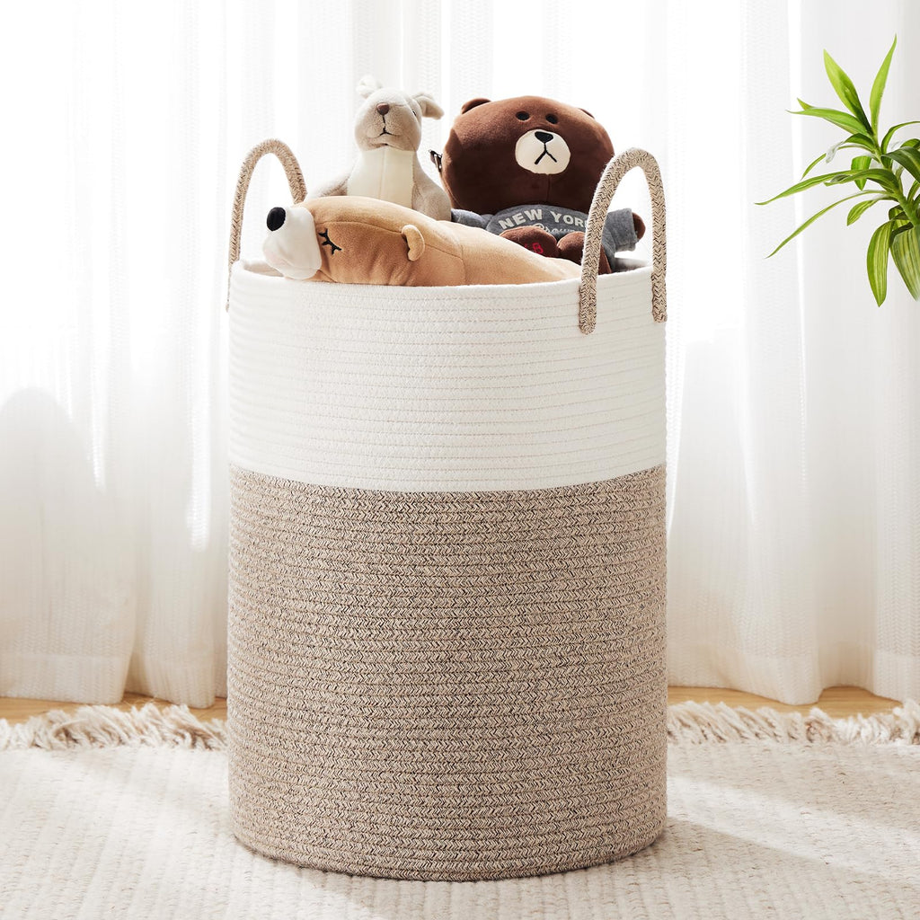 YOUDENOVA Jute Rope Laundry Hamper Basket, 58L Blanket Basket for Nursery