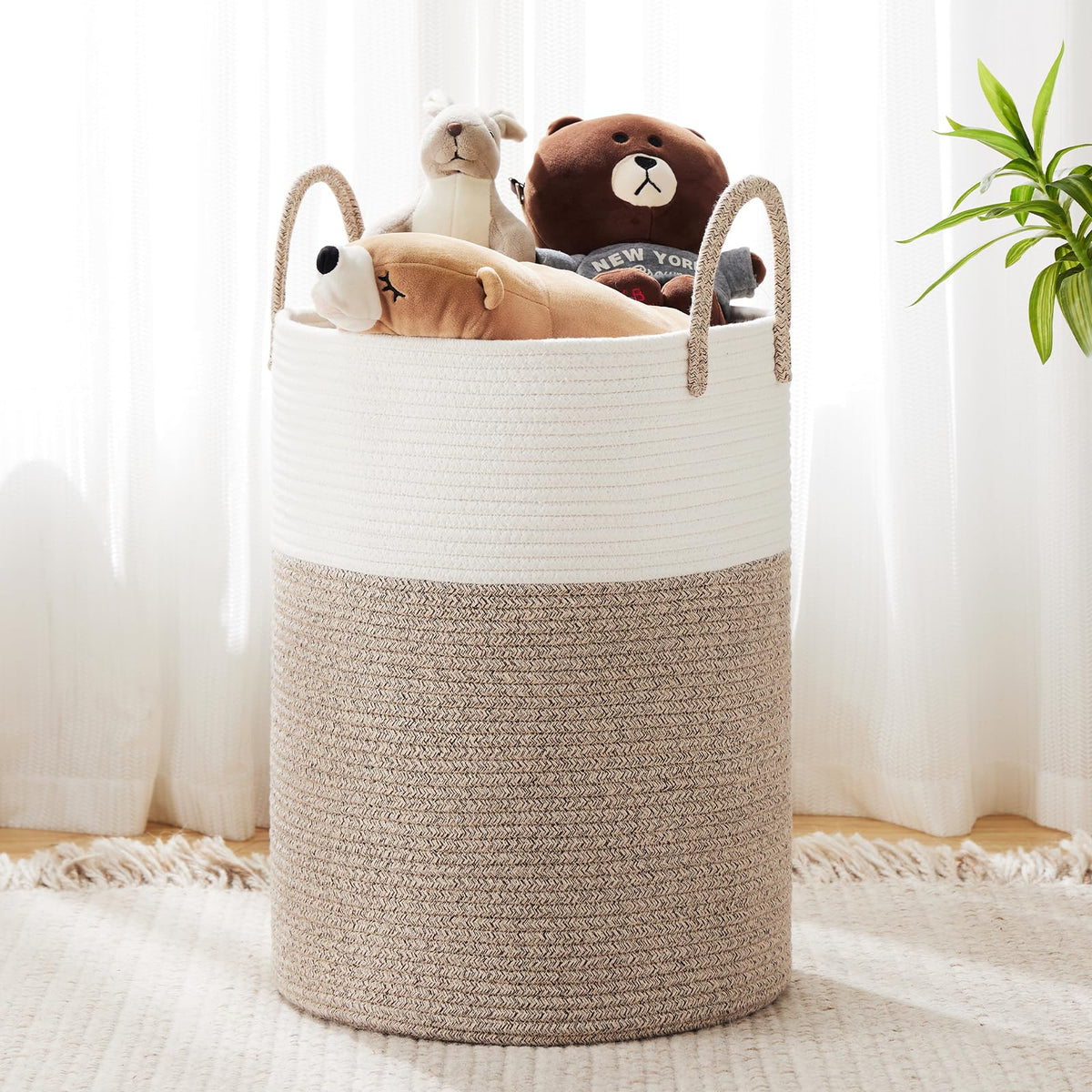 YOUDENOVA Jute Rope Laundry Hamper Basket, 58L Blanket Basket for Nursery