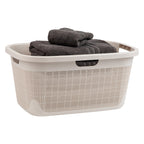 Mind Reader 40L Laundry Basket, Linen Design Clothes Hamper, Plastic Storage Bin with Handles, Ivory