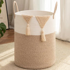 OIAHOMY 60L Nursery Hamper Laundry Basket Laundry Hamper Brown/White