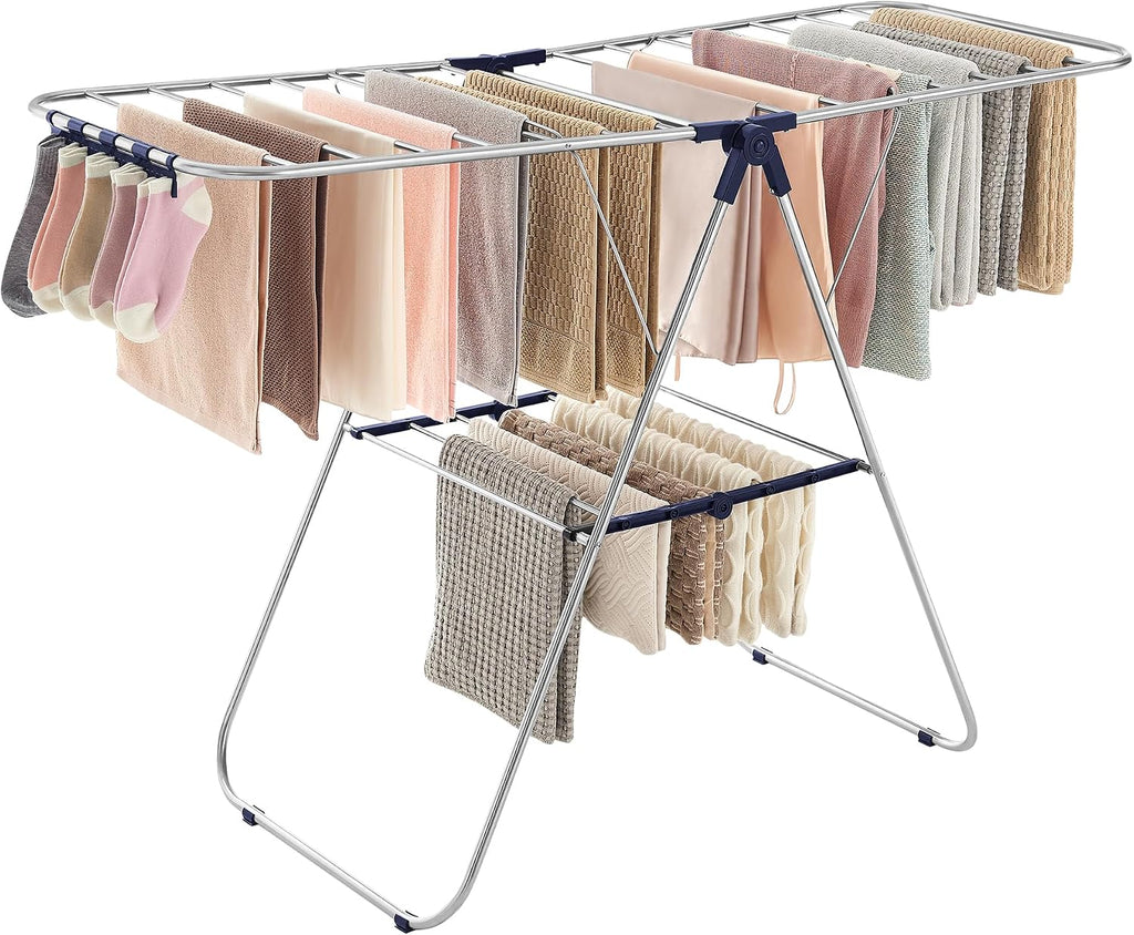 SONGMICS Clothes Drying Rack, Foldable Space-Saving Steel Laundry Rack
