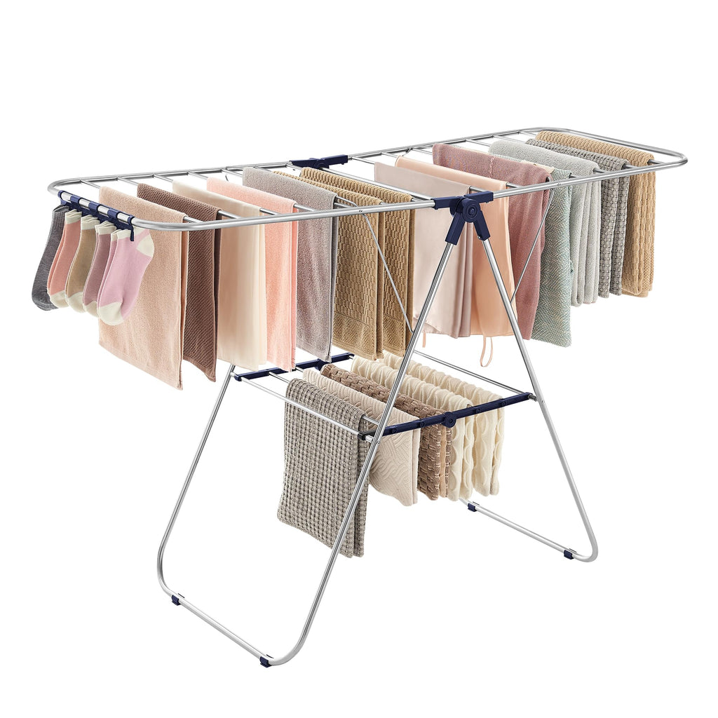 SONGMICS Clothes Drying Rack, Foldable Space-Saving Steel Laundry Rack