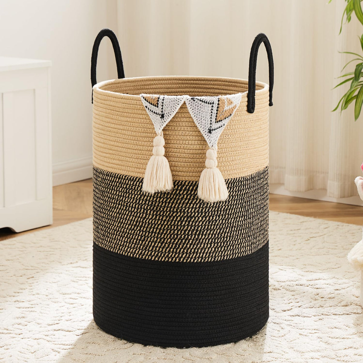 Artfeel Laundry Basket,Woven Cotton Rope Laundry Hamper,60L for Decor Storage of Dirty Clothes,Toys and Blankets in Bathroom,Baby Room and Living Room