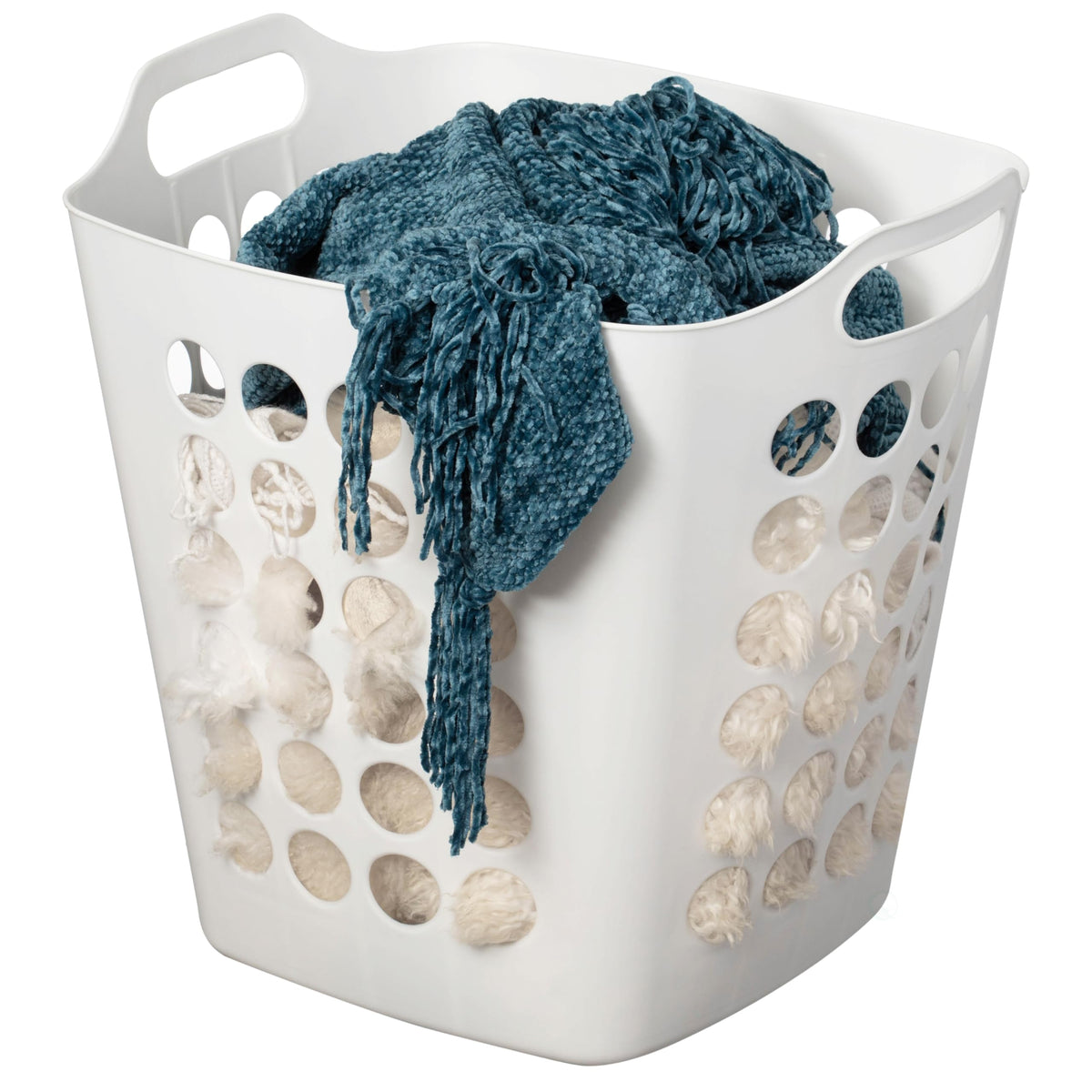 Flexible Plastic Laundry Basket - Square Storage Hamper with Side Handles for Easy Carrying - Versatile Organizer for Laundry, and Household Storage, 28 Litter White