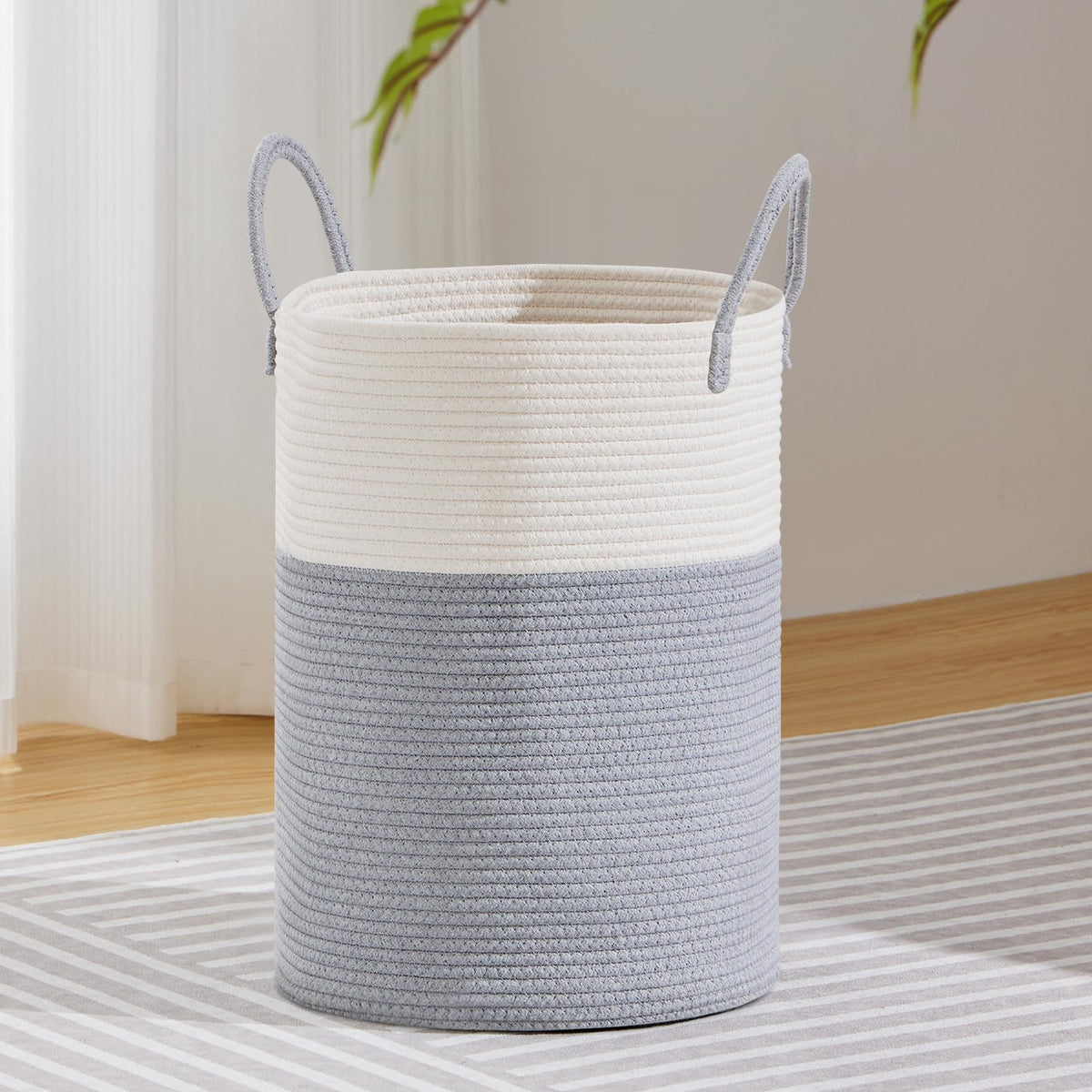 VIPOSCO 72L Tall Woven Laundry Basket Hamper, White