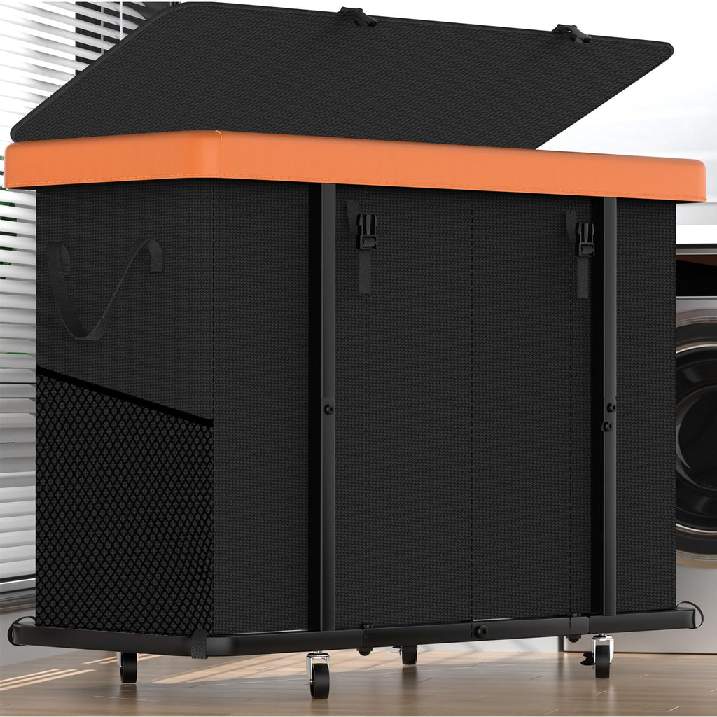 Laundry Hamper with Wheels,150L Leather Patchwork Clothes Hamper Black