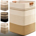 Laundry Hamper, 85L Tall Laundry Basket with Leather Handles, Rectangle Large Clothes Hamper for Organizing, Cotton Woven Laundry Baskets Storage Hampers for Bedroom, Nursery, Living Room