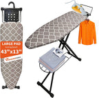Ironing Board, 43"×13" with Iron Rest, 7 Adjustable Height & Clothes Shelf