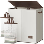 SOLEDI Luxury Double Laundry Hamper with Lid and Removable Bags, 38.3 Gal Large Laundry Bin, Laundry Basket 2 Sections, Collapsible Clothes Hamper for Bedroom, Laundry Room, Bathroom, Off-white