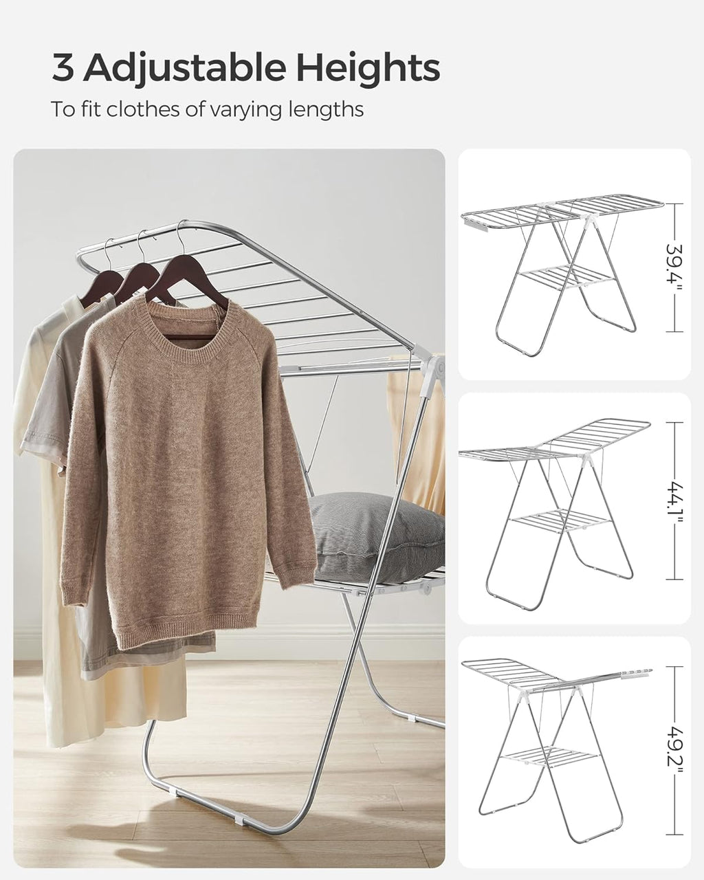 SONGMICS Clothes Drying Rack, Foldable Space-Saving Steel Laundry Rack