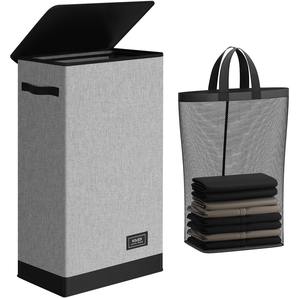 SOLEDI 100L Laundry Hamper with Lid, Large Collapsible Laundry Basket