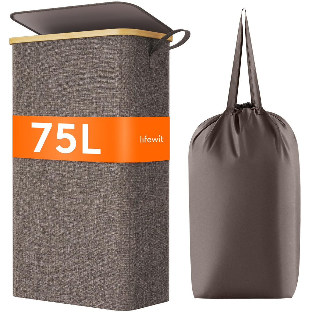 Lifewit 65L Slim Laundry Hamper with Lid and Removable Bag, Beige