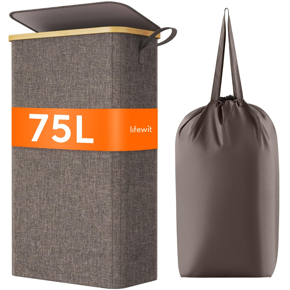 Lifewit 65L Slim Laundry Hamper with Lid and Removable Bag, Beige
