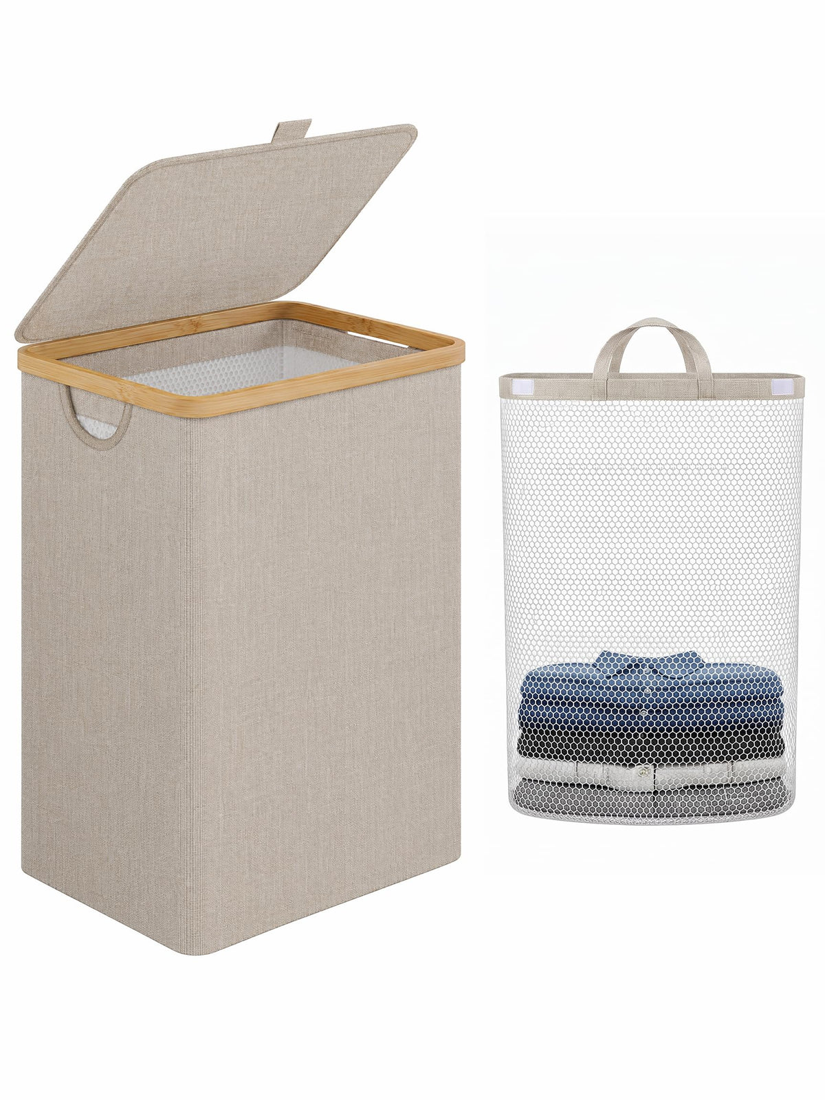 IEGrow Laundry Hamper with Lid,110L Laundry Basket with Mesh Bags,Black