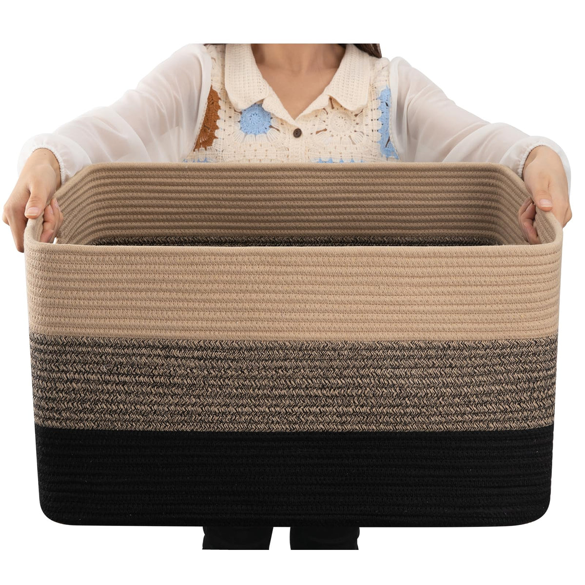 OIAHOMY Blanket Basket Laundry Basket Dog Toy Basket 75L Gradient Brown