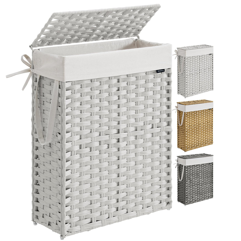 SONGMICS Laundry Hamper with Lid, 17.2 Gallon (65 L) Synthetic Rattan Clothes Laundry Basket with Lid and Handles, Foldable, Removable Liner, Goose Yellow ULCB165N01