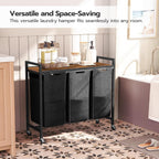 HOOBRO Laundry Sorter 3 Section, Laundry Hamper with Wheels, 3 × 11.5 Gal (43.5 L), Rolling Laundry Basket, Pull-Out and Removable Oxford Fabric Laundry Bags, Rustic Brown and Black BF76XY01