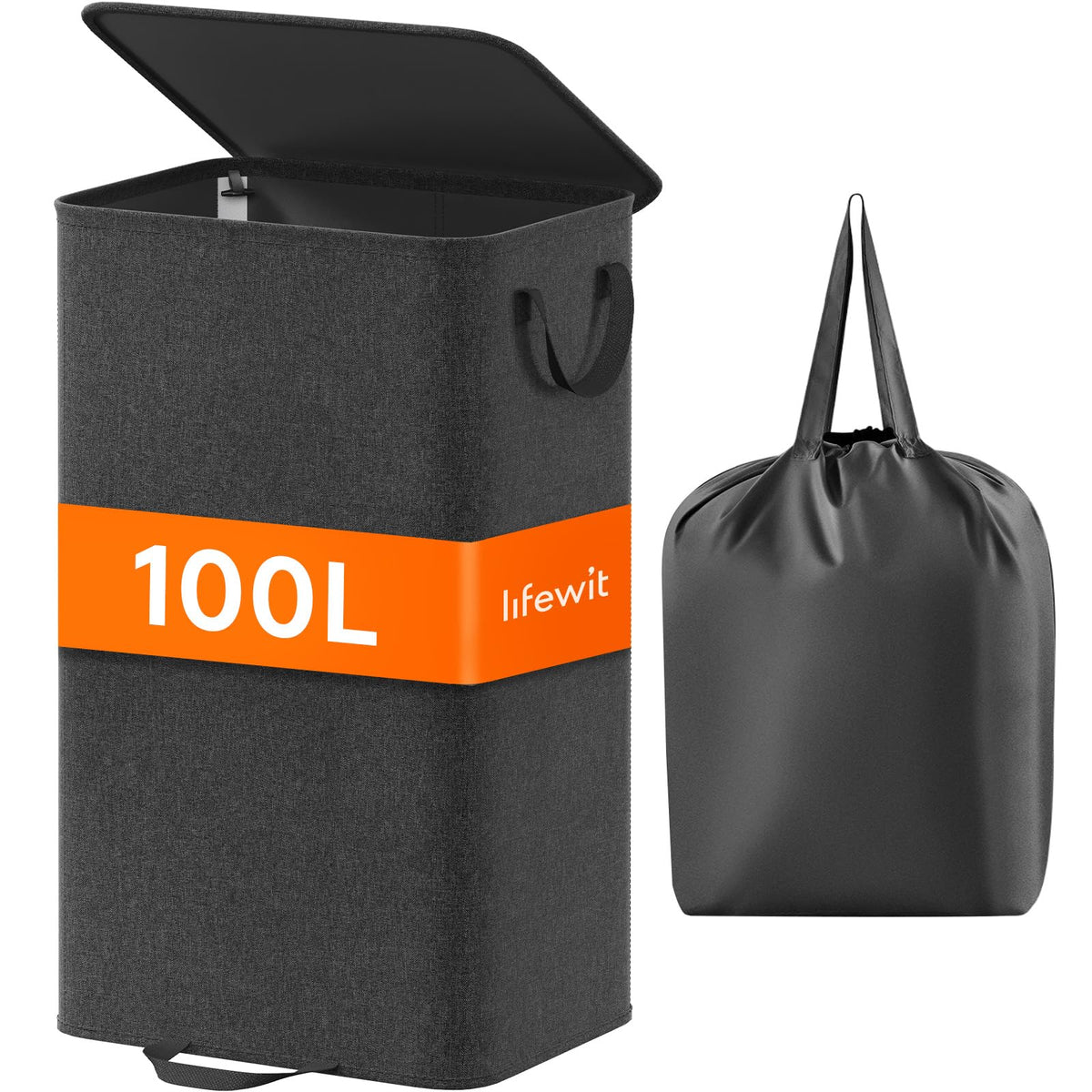 Lifewit Double Laundry Hamper with Lid, Removable Laundry Bags, Black