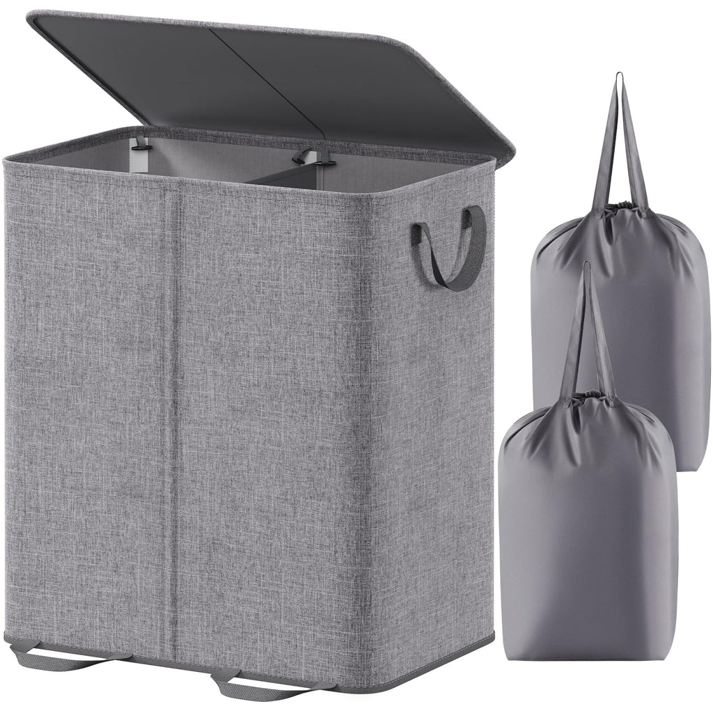 Lifewit Double Laundry Hamper with Lid, Removable Laundry Bags, Black
