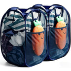 Upgraded Polyester Pop-up Laundry Hamper 2 Pack, 70L(18.5 Gal) Laundry Basket with Durable Handles Solid Bottom High Carbon Steel Frame and Side Pocket, Easy to Open Fold Flat for Storage