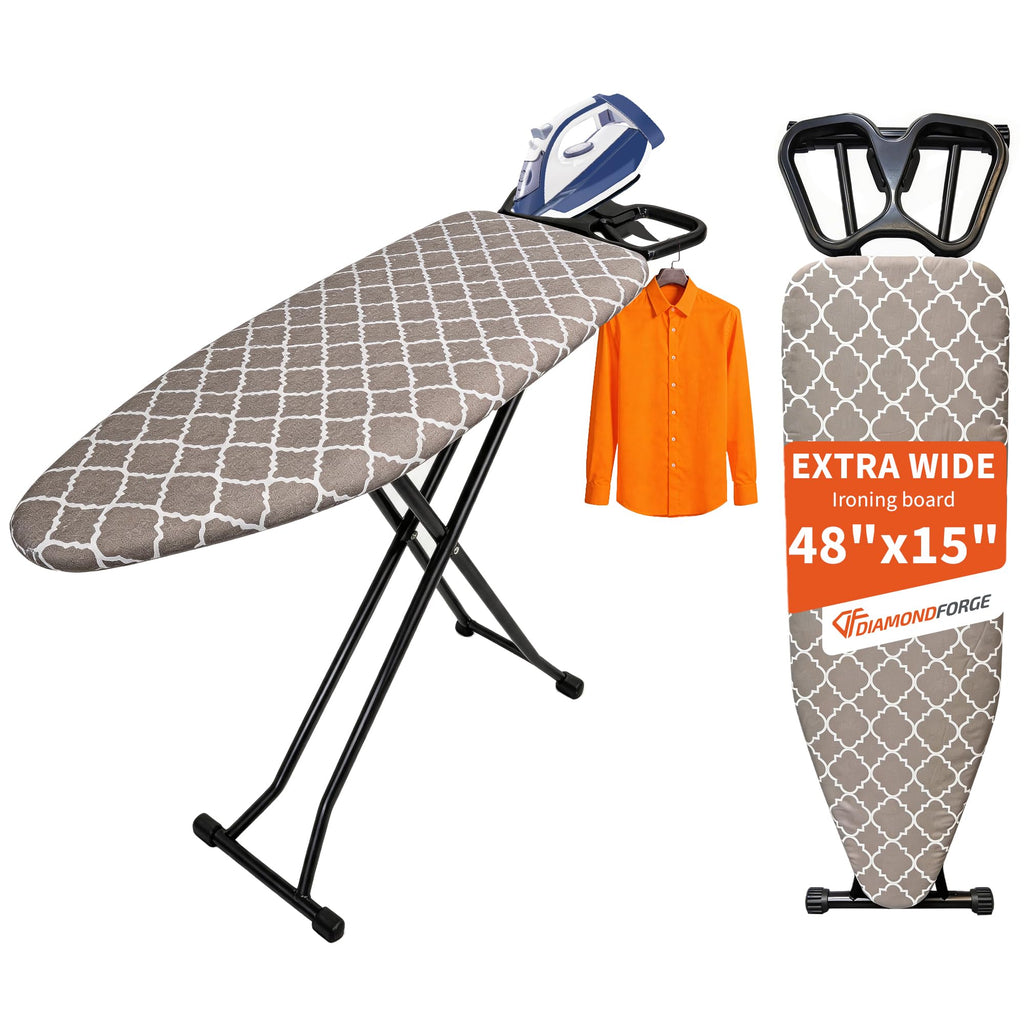 Ironing Board, 43"×13" with Iron Rest, 7 Adjustable Height & Clothes Shelf