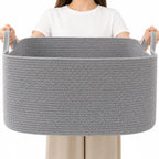 65L Laundry Basket with Handles, Woven Blanket Basket, White/Brown