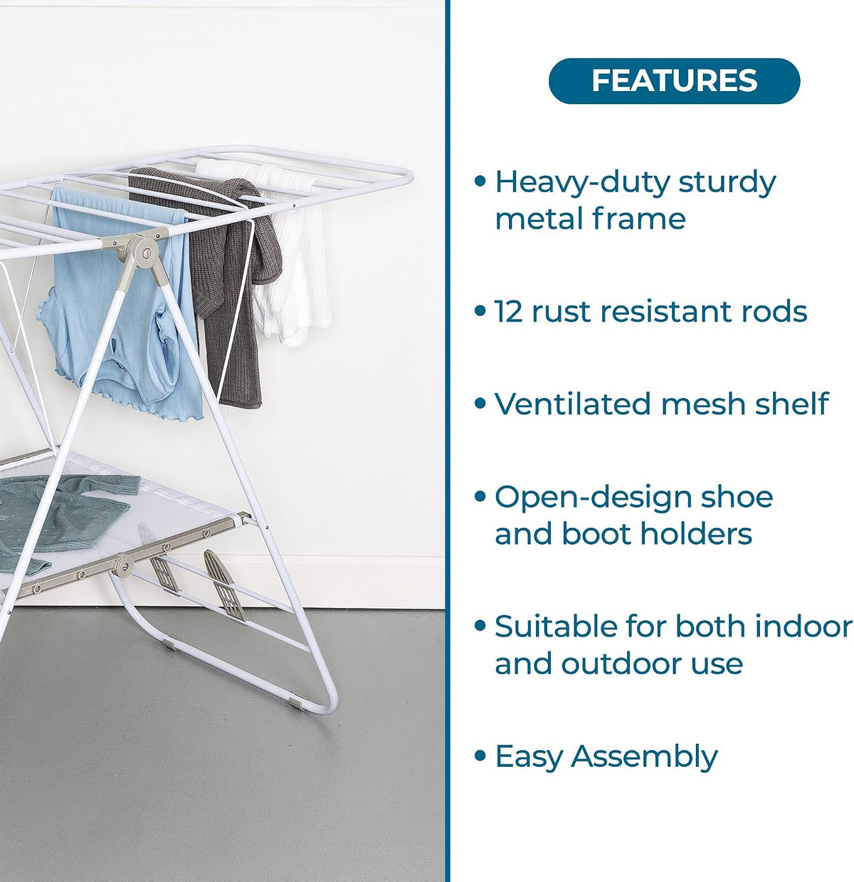 Honey-Can-Do Heavy-Duty Gullwing Clothes Drying Rack, 50 lb, White