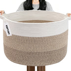 Large Woven Blanket Basket,65L Cotton Rope Laundry Basket