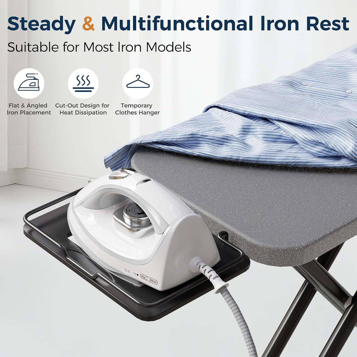 BEWISHOME Foldable Ironing Board,Compact Iron Board with Safety Iron Rest