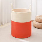 Laundry Basket Hamper Tall Rope Storage Woven for Blanket Toys Dirty Clothes in Living Room Bathroom Bedroom White & Brown 60L/15.8Gal