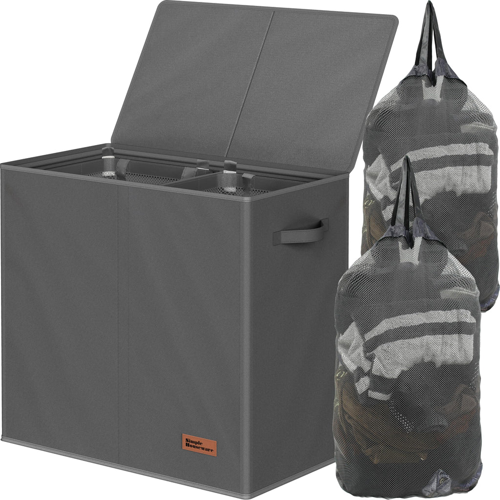 Simple Houseware Double Laundry Hamper with Lid & Removable Bags, Black