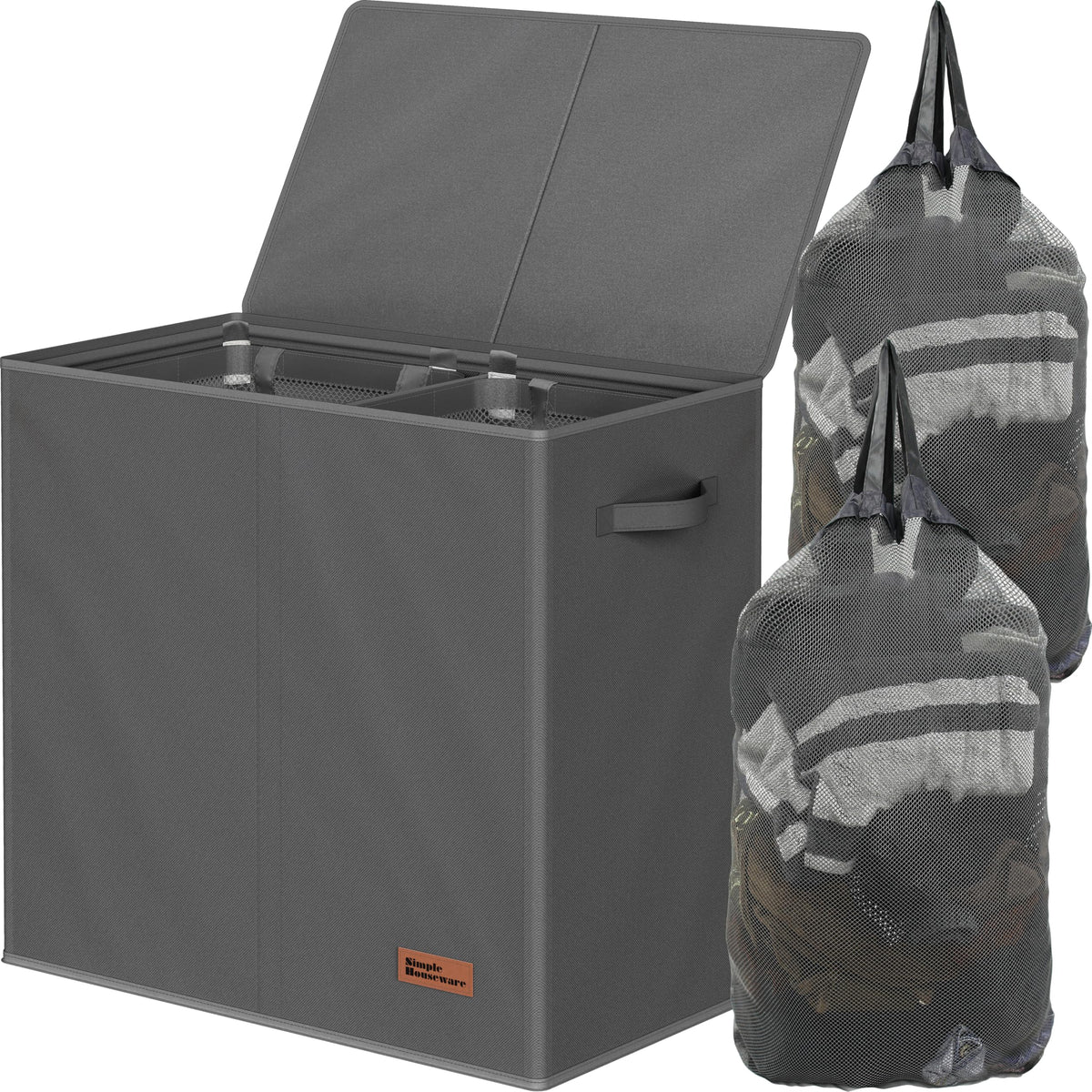 Simple Houseware Double Laundry Hamper with Lid & Removable Bags, Black