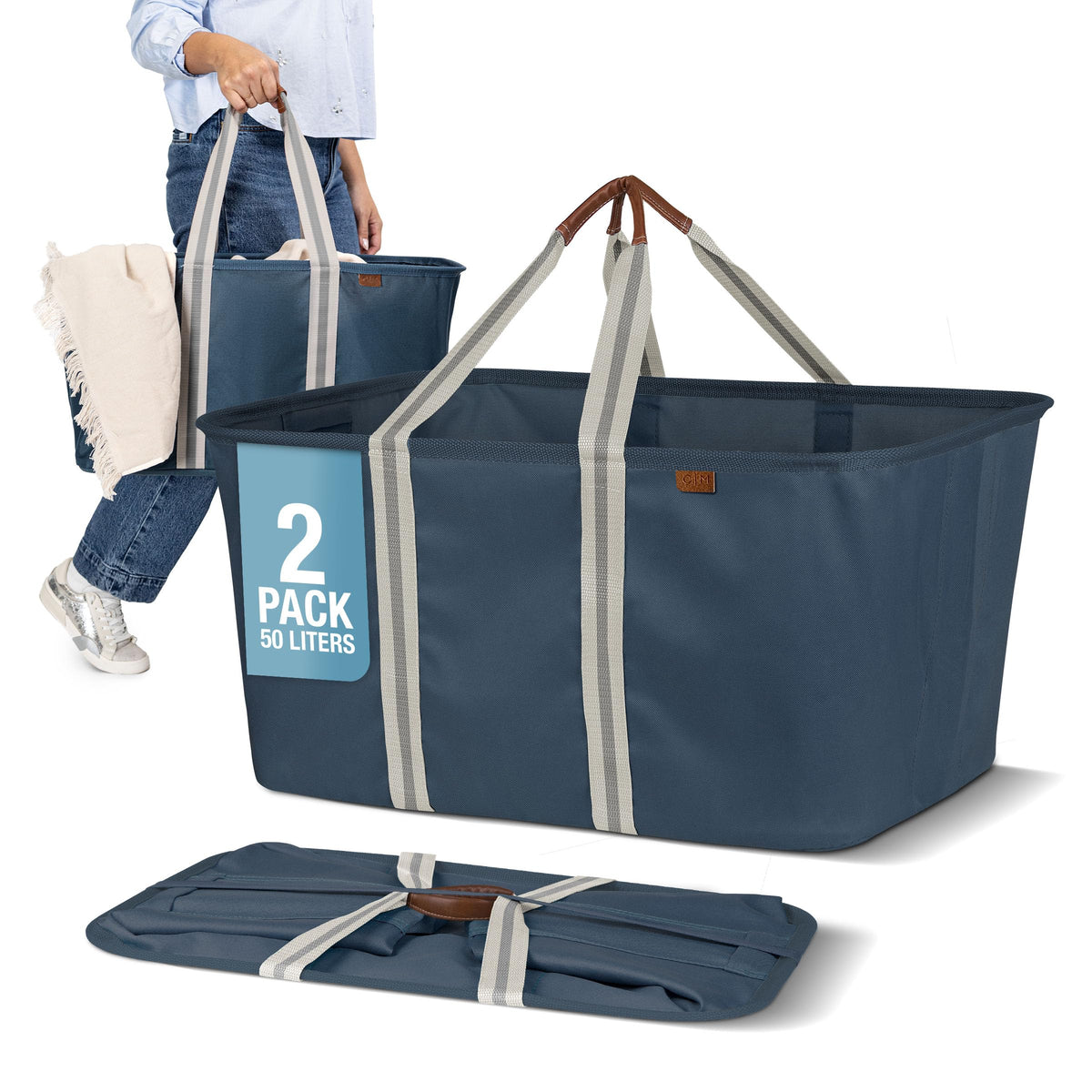 CleverMade Collapsible Laundry Baskets, 50L Tote 2 Pack, Charcoal