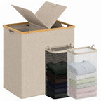 efluky Double Laundry Hamper with Lid and 2 Removable Bags, Beige