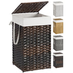 SONGMICS Laundry Hamper with Lid, 17.2 Gallon (65 L) Synthetic Rattan Clothes Laundry Basket with Lid and Handles, Foldable, Removable Liner, Goose Yellow ULCB165N01