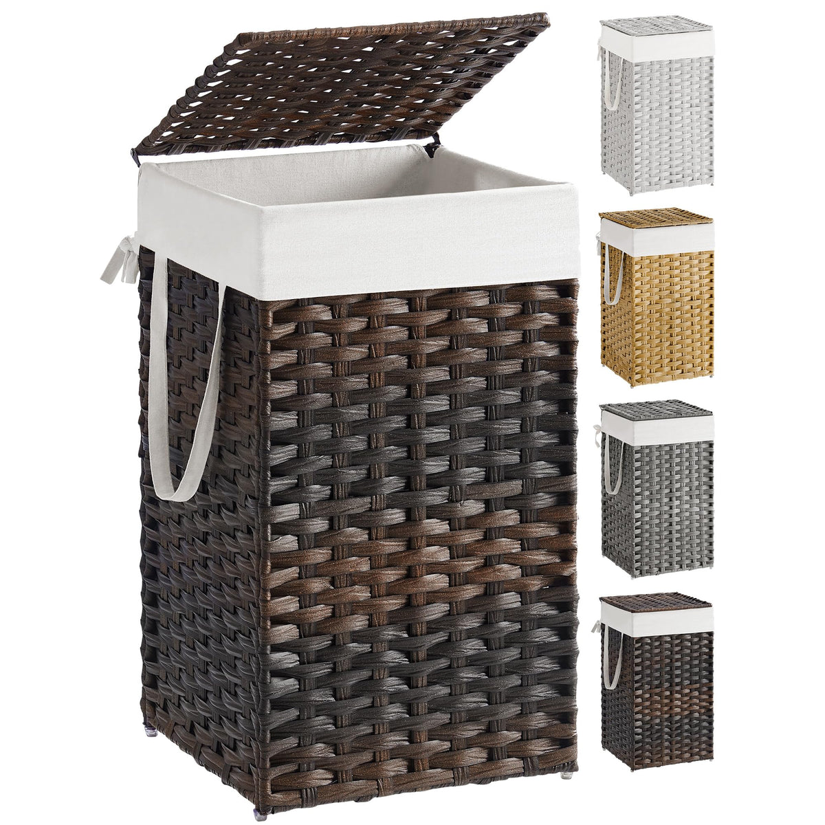 SONGMICS Laundry Hamper with Lid, 17.2 Gallon (65 L) Synthetic Rattan Clothes Laundry Basket with Lid and Handles, Foldable, Removable Liner, Goose Yellow ULCB165N01