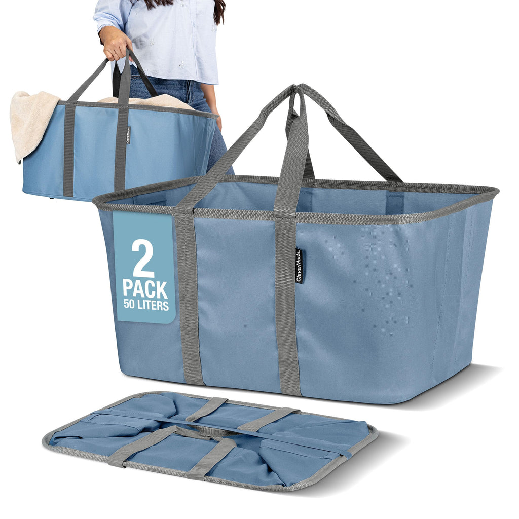 CleverMade Collapsible Laundry Baskets, 50L Tote 2 Pack, Charcoal