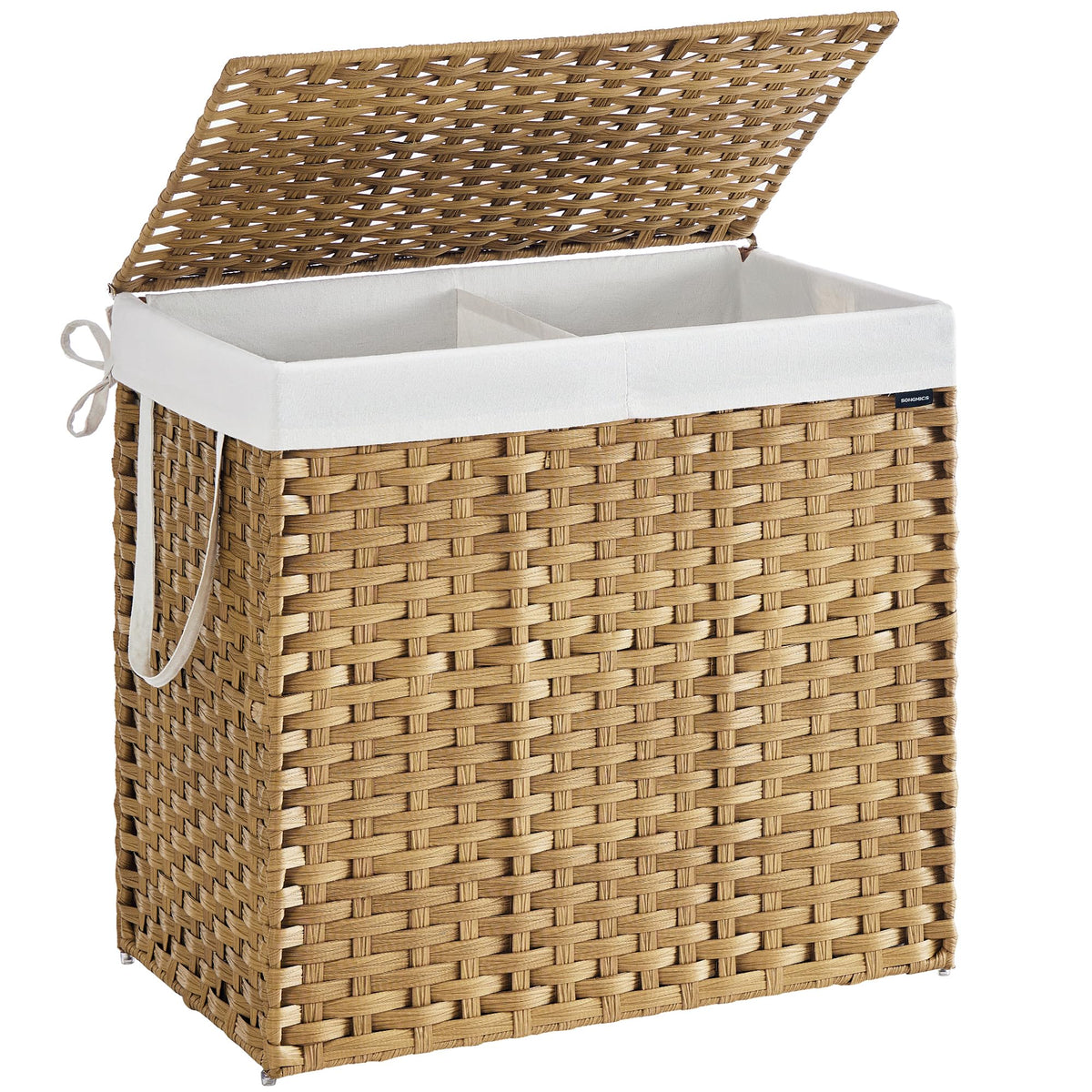 SONGMICS Laundry Hamper with Lid, 17.2 Gallon (65 L) Synthetic Rattan Clothes Laundry Basket with Lid and Handles, Foldable, Removable Liner, Goose Yellow ULCB165N01