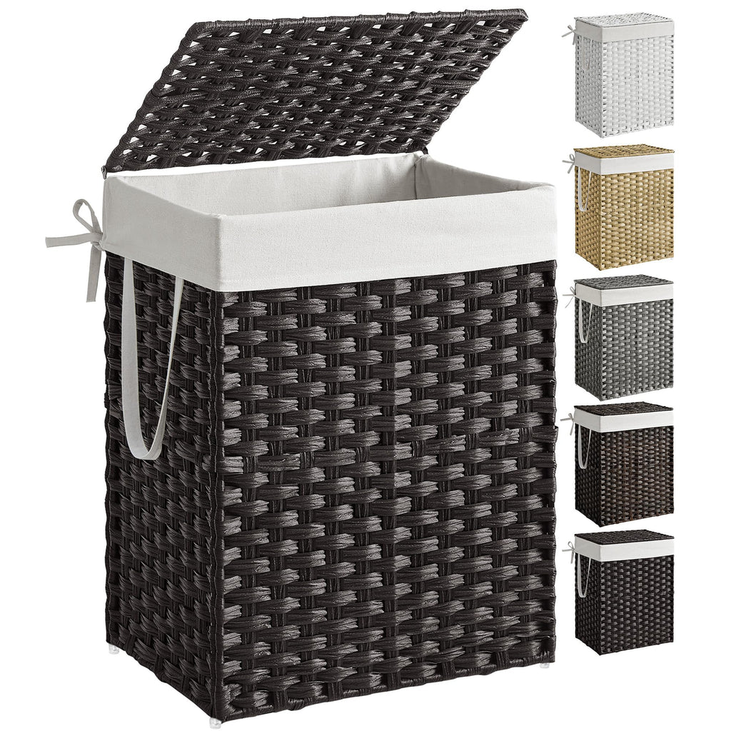 SONGMICS Laundry Hamper with Lid, 17.2 Gallon (65 L) Synthetic Rattan Clothes Laundry Basket with Lid and Handles, Foldable, Removable Liner, Goose Yellow ULCB165N01