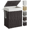 SONGMICS Laundry Hamper with Lid, 17.2 Gallon (65 L) Synthetic Rattan Clothes Laundry Basket with Lid and Handles, Foldable, Removable Liner, Goose Yellow ULCB165N01