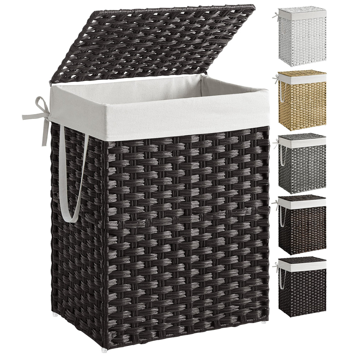 SONGMICS Laundry Hamper with Lid, 17.2 Gallon (65 L) Synthetic Rattan Clothes Laundry Basket with Lid and Handles, Foldable, Removable Liner, Goose Yellow ULCB165N01