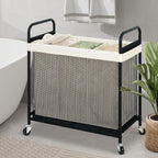 STO STO Laundry Hamper 3 Section, 120L Rolling Laundry Sorter Cart with Removable and Washable Liner Bag, Clothes Hamper with Wheels and Metal Handle for Laundry Room and Bedroom