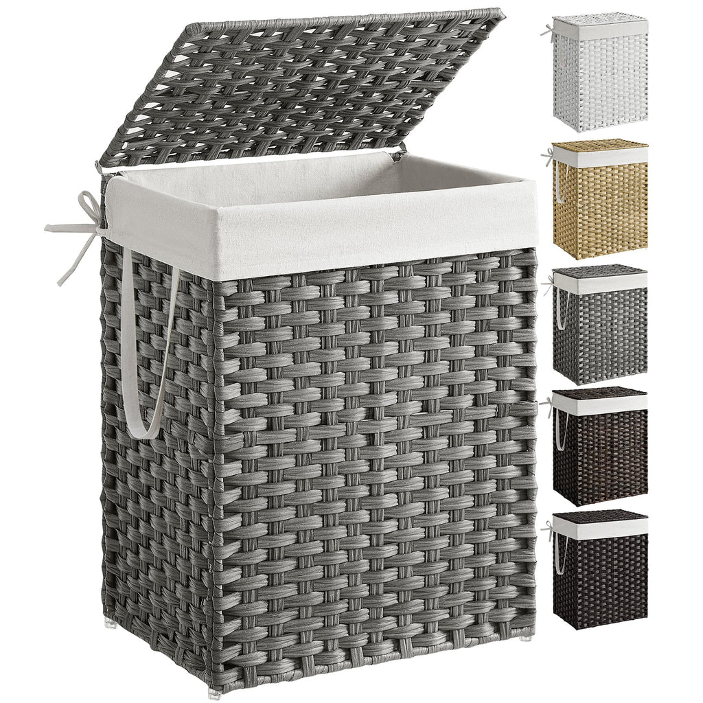 SONGMICS Laundry Hamper with Lid, 17.2 Gallon (65 L) Synthetic Rattan Clothes Laundry Basket with Lid and Handles, Foldable, Removable Liner, Goose Yellow ULCB165N01