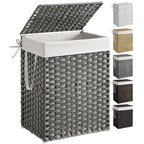 SONGMICS Laundry Hamper with Lid, 17.2 Gallon (65 L) Synthetic Rattan Clothes Laundry Basket with Lid and Handles, Foldable, Removable Liner, Goose Yellow ULCB165N01