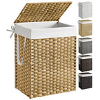 SONGMICS Laundry Hamper with Lid, 17.2 Gallon (65 L) Synthetic Rattan Clothes Laundry Basket with Lid and Handles, Foldable, Removable Liner, Goose Yellow ULCB165N01